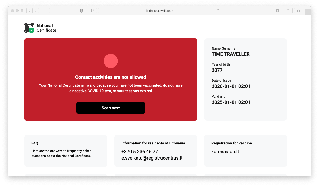 Screenshot of the website showing tampered payload with fake data
